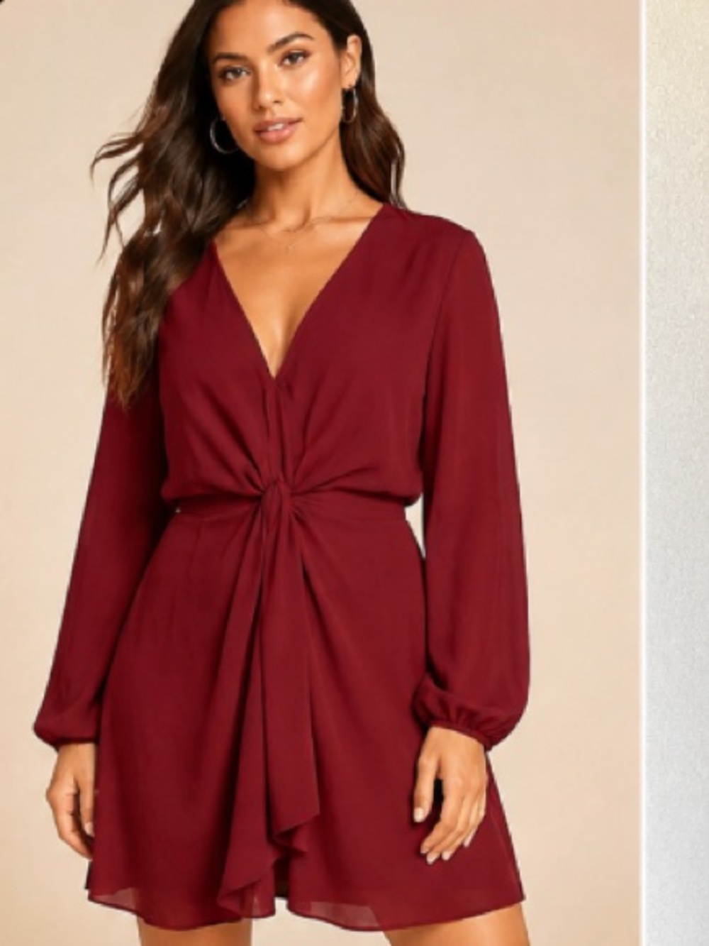 O Express Burgundy Long Sleeve Dress Womens size XL faux wrap